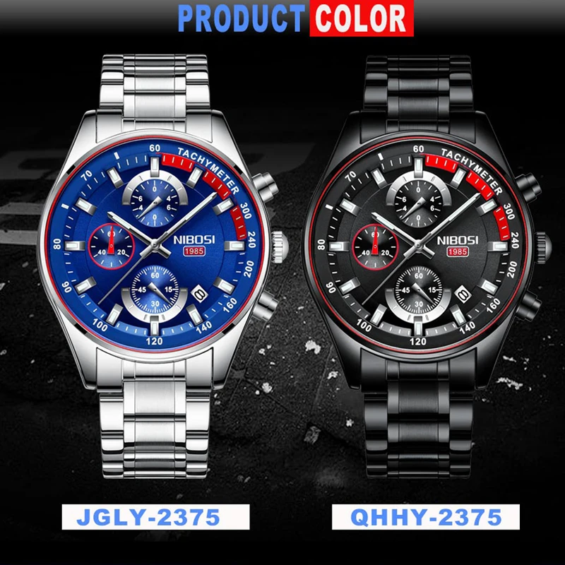 

NIBOSI Watches Men Stainless Steel Band Luminous Waterproof Chronograph Quartz Wristwatch Clock Male Fashion Relogio Masculino