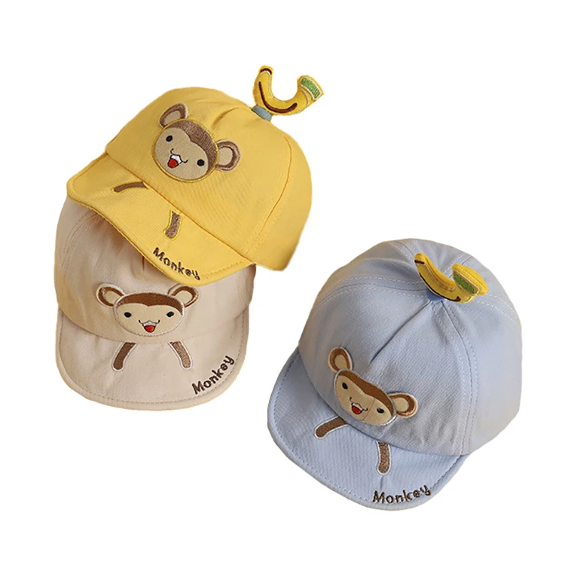 

Baby Sun Hat Spring And Summer New Soft Brim Caps Cute Monkey Banana Pattern Children's Hat All-Match Baseball Cap