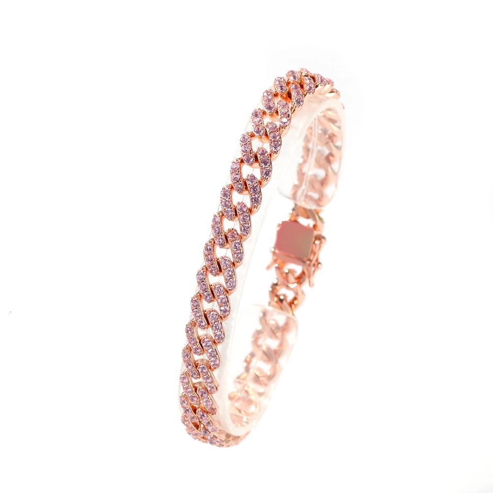 UWIN браслет из розового золота с кубинскими звеньями 9 мм Ледяной Розовый