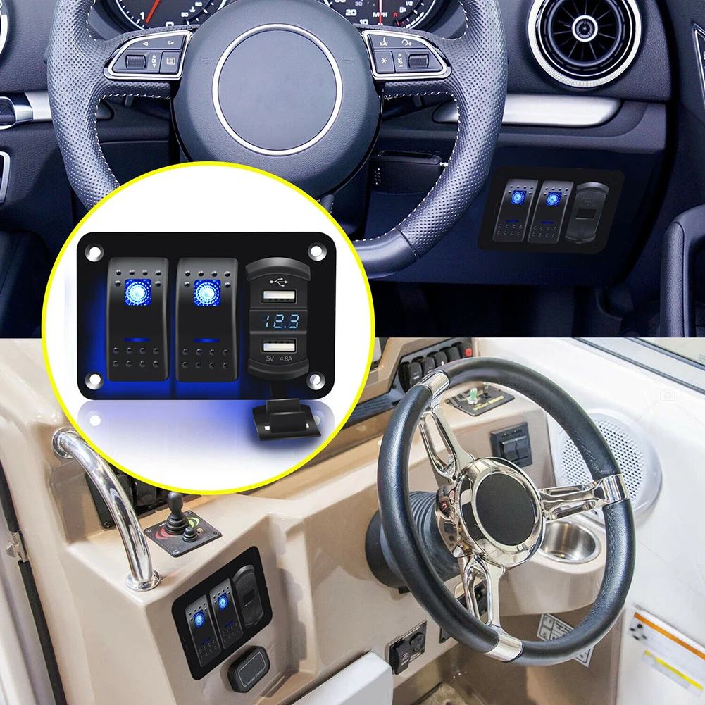 Синий тумблер кулисный переключатель панель двойной USB Лодка RV Аксессуары Замена