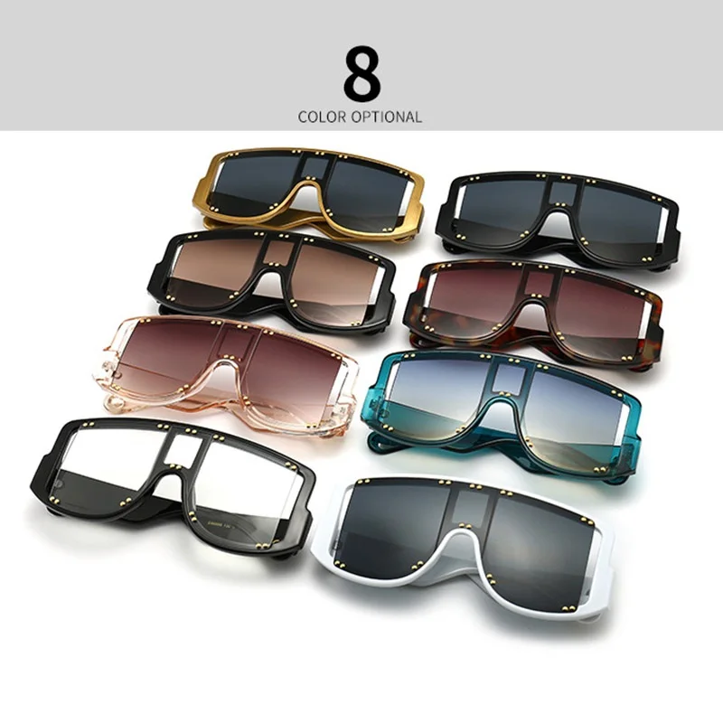 

Celebrity Large Shield Rectangle Sunglasses Women Brand Rivet Punk Sun Glasses Men Vintage One Piece Shades Lady Oculos UV400