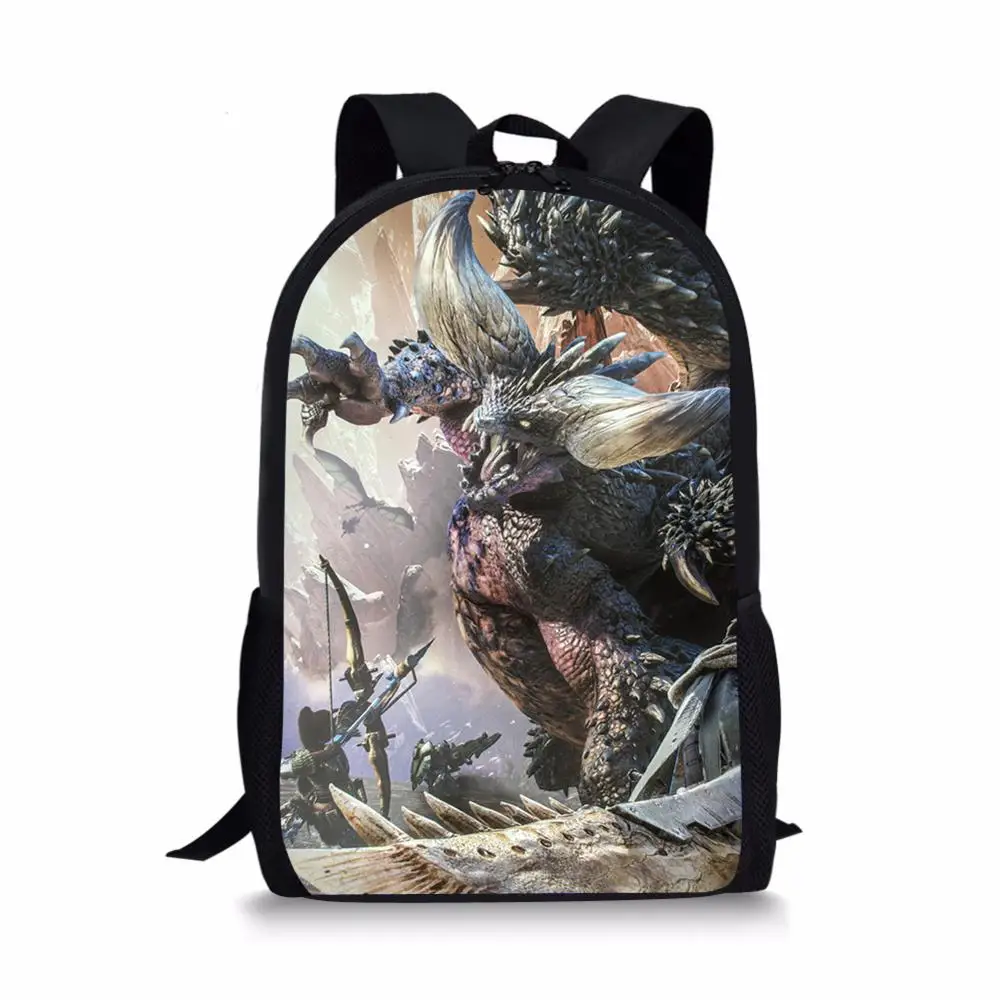 Детский черный рюкзак для студентов игры монстр охотник мир школьные сумки