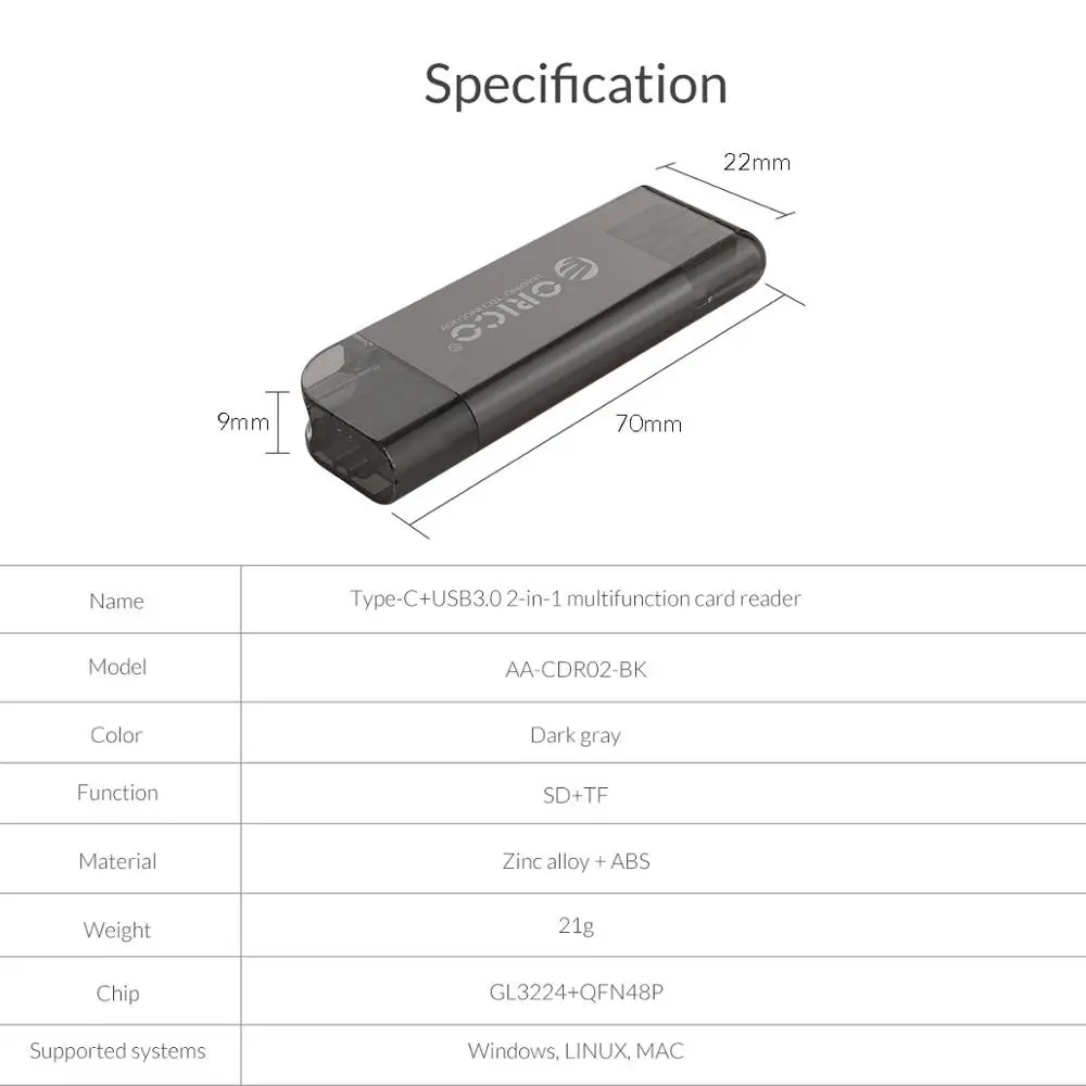 ORICO USB 3,0 Micro SD кард-ридер USB 3,0 Micro SD TF кард-ридер максимальная поддержка 128 ГБ для компьютера USB 3,0 кард-ридеры
