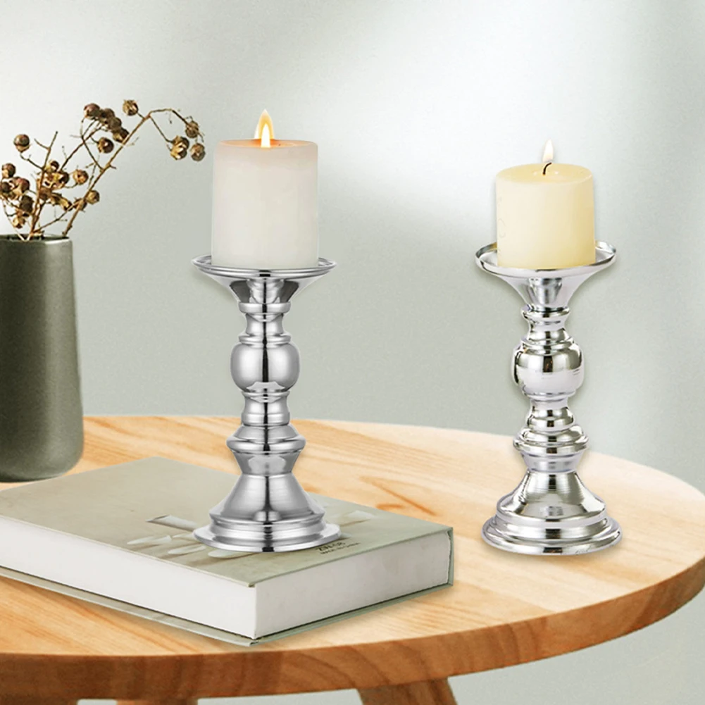 

New 1Pair Pillar Candle Holder 15cm Candlestick Holder Chrome Plated Metal Wedding Decoration Romantic Taper Candle Holder Stand
