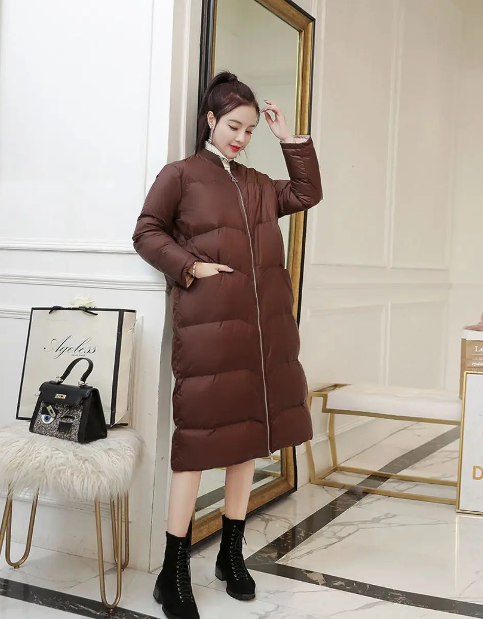 Взрывные Модели 2019 г. зимняя новая длинная куртка пуховик на белом утином пуху с