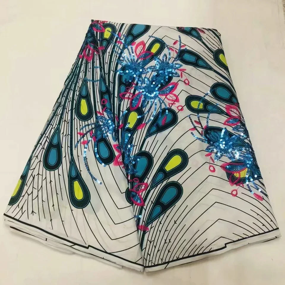 

Latest Sequins African Fabrics 100% Cotton Batiki Wax Prints Kitenge/Pagnes/Kikwembe Embroidered Sequins LSL-14