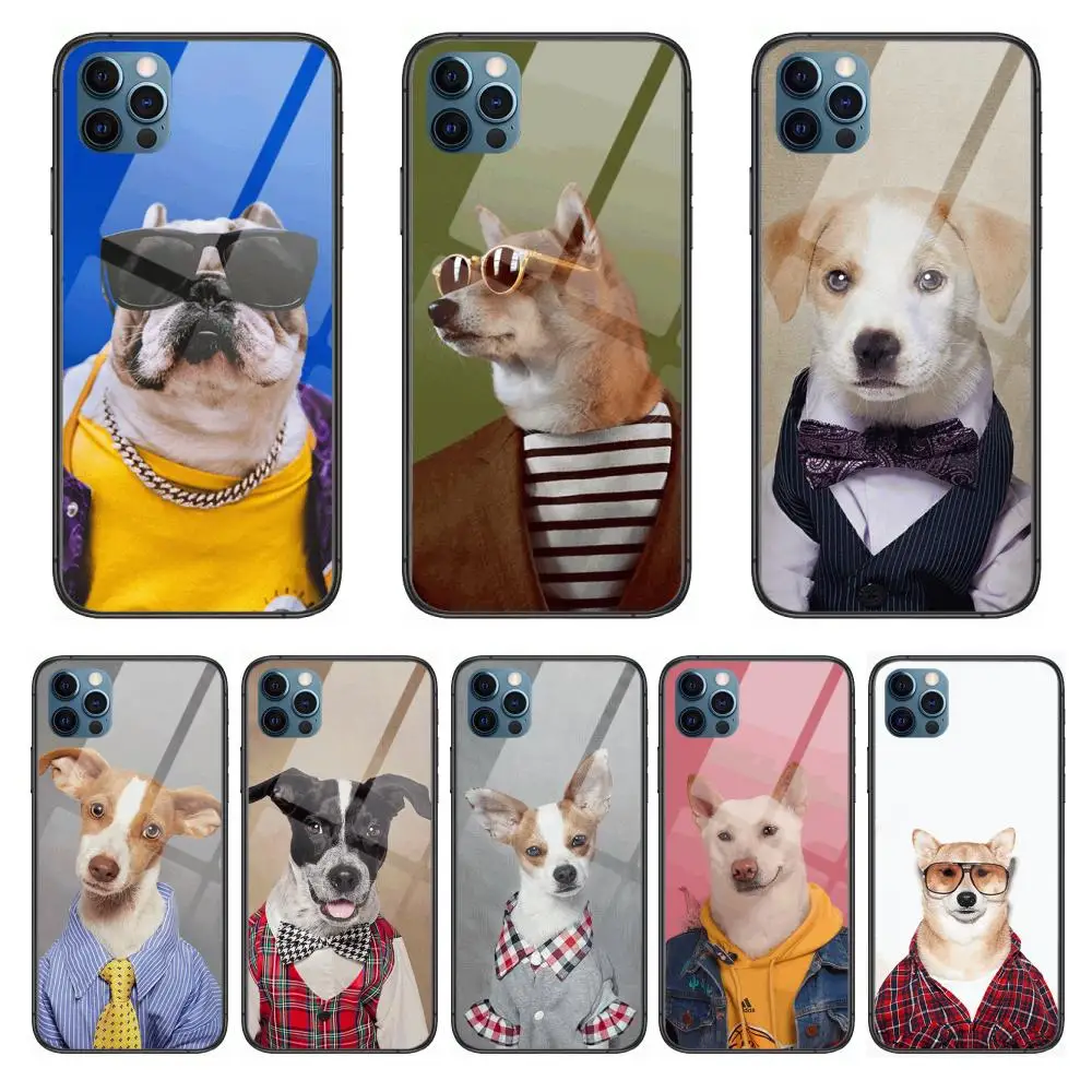 

Dog fashion creative personality boys Style Phone Case cover For iphone 12 pro max 11 8 7 6 s XR PLUS X XS SE 2020 mini black