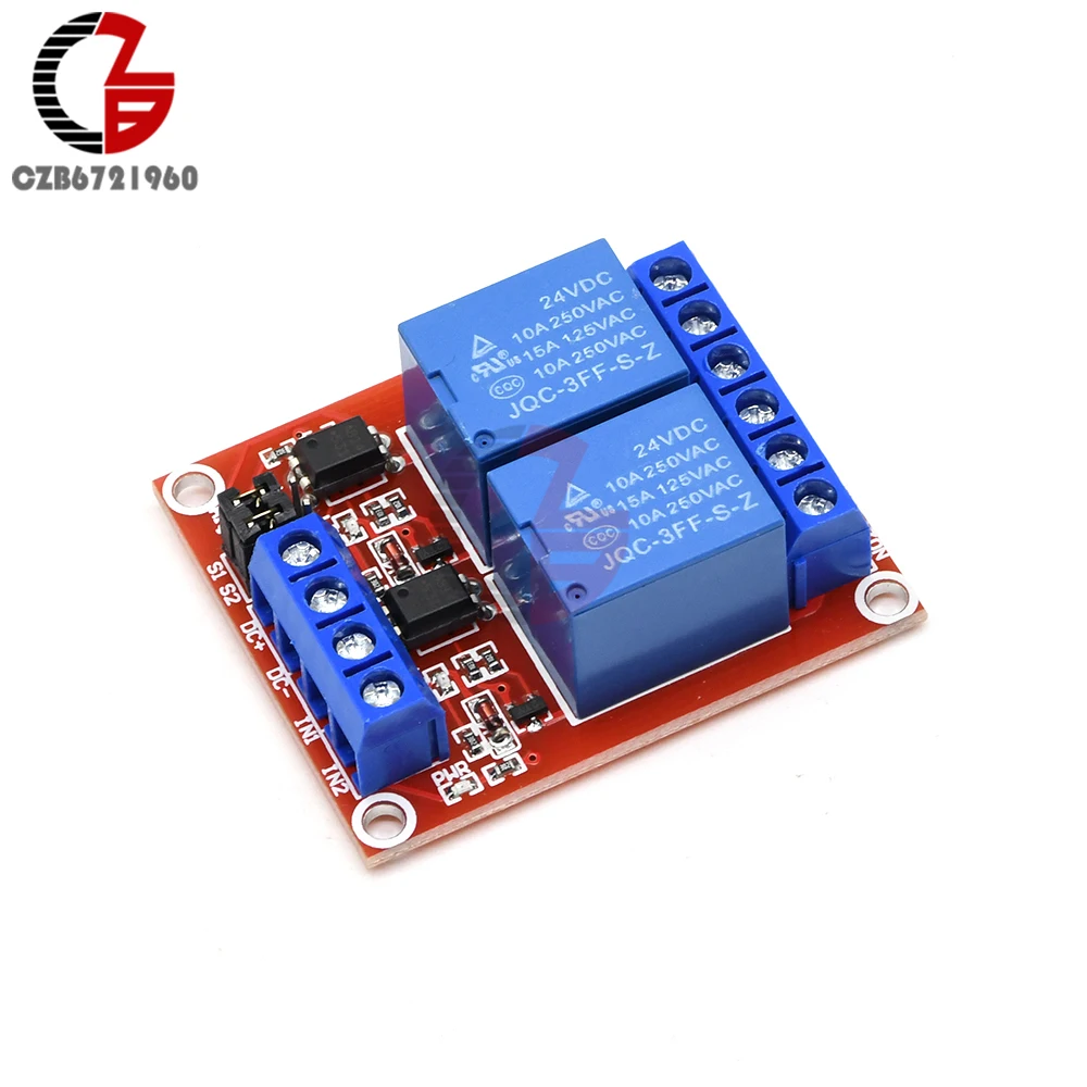 2 канала DC 24V Красный PCB релейный модуль высокого и низкого уровня триггерный с