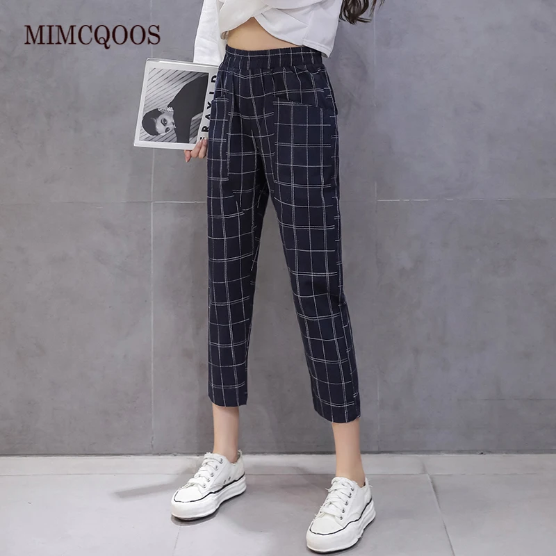 Офисные дамские брюки в клетку Minuoyi женские клетчатые с карманами новинка весны