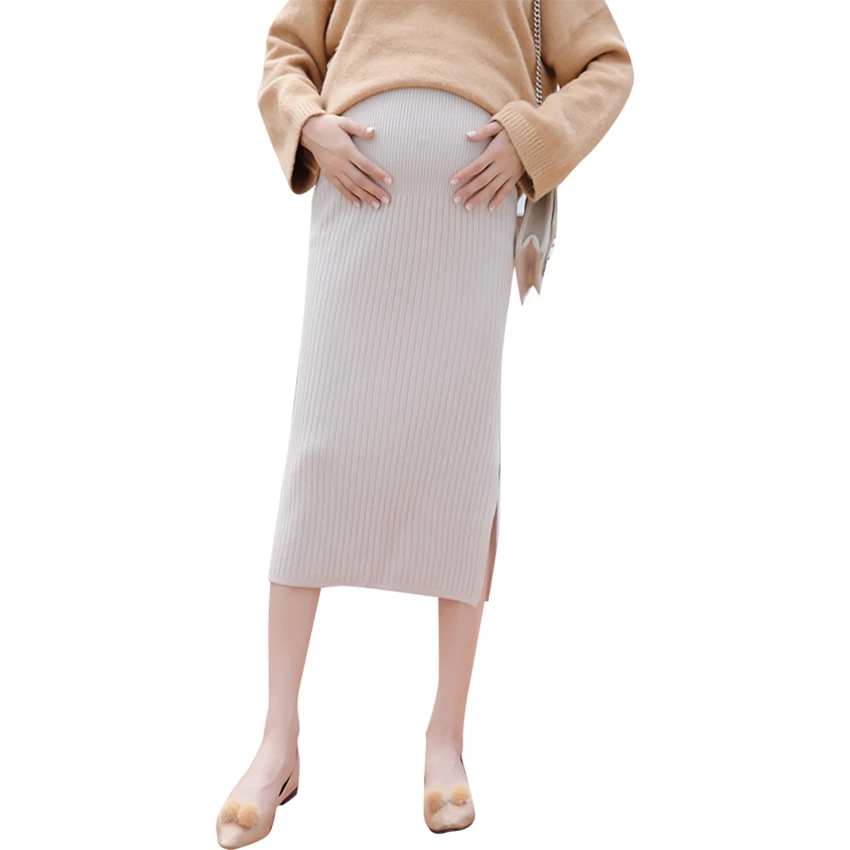 Одежда для беременных трикотажная юбка до середины икры осень-зима живот