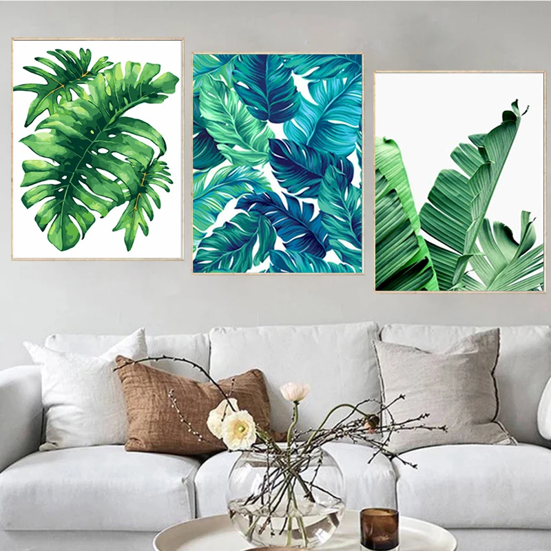 

GATYZTORY 3PC Painting By Number For Adults Kids Paint Kits Green Plantain Leaves Landscape Picture HandPainted Home Decor Craft