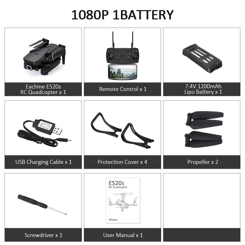 1080P 1battery Eachine E520S Quadcopter gps WI-FI 4K с видом от первого лица/1080 P HD Камера Широкий формат gps позиционирования режим Дрон Квадрокоптер с дистанционным управлением - Цвет: 1080P 1battery