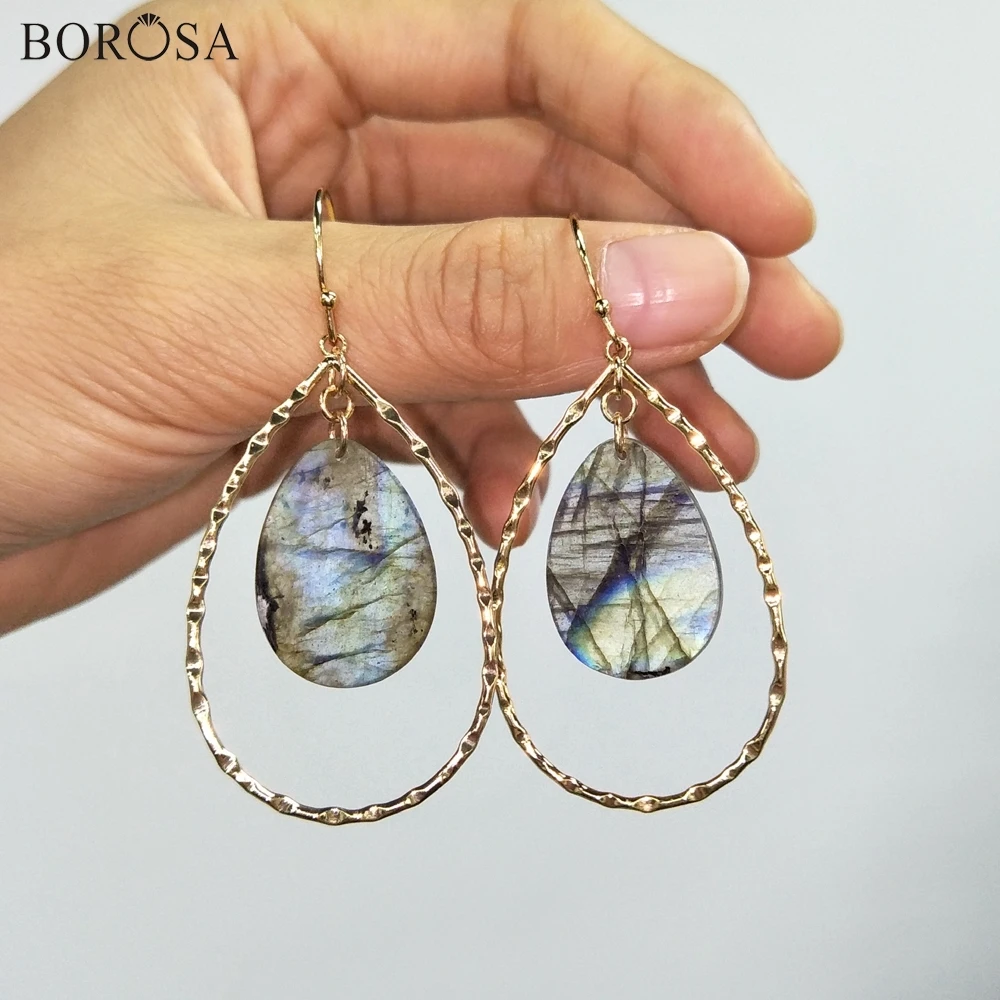 BOROSA 5/10 пар Лабрадорит висячие серьги золотые кольца для женщин Эффектные