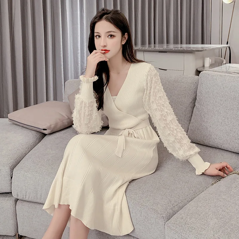 

Women Sweaters Dress Pullovers 2019 New Autumn Winter Long Knitted Sweater Knitwear Female Long Sleeve Bottoming Mini Dresses