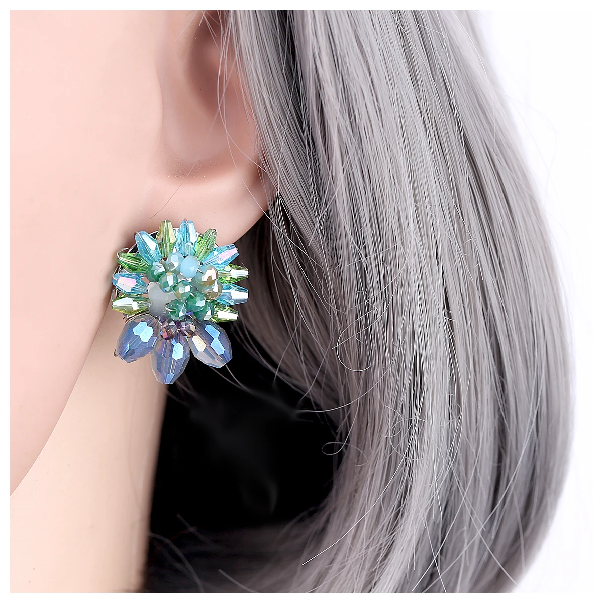 Женские серьги гвоздики с кристаллами 4 цвета|Серьги-гвоздики| |