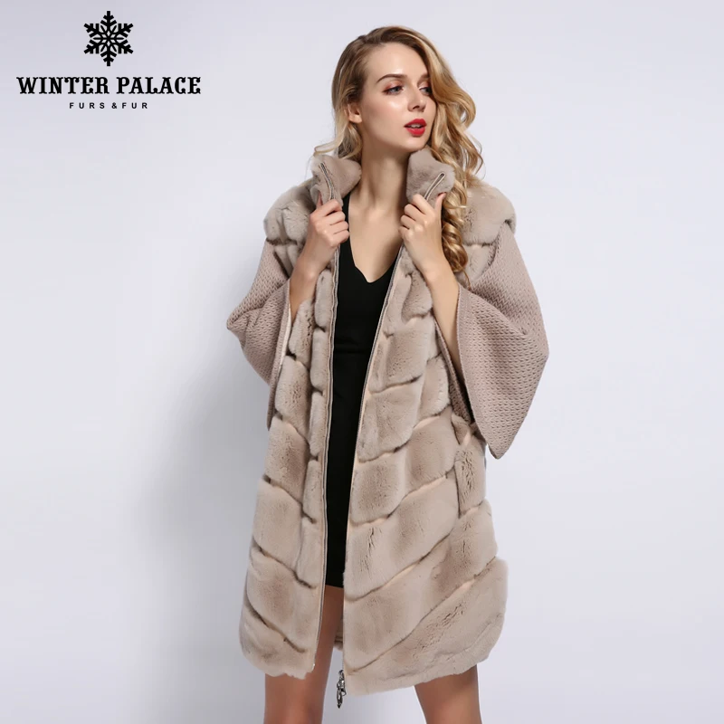 ЗИМНИЙ ДВОРЕЦ 2019 женская зимняя шуба из кролика с летучей мышью воротником