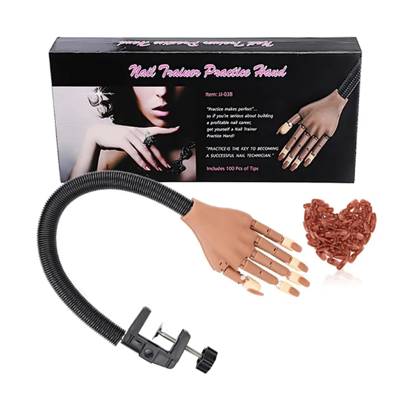 

Manicure tools manipulators practice prostheses bendable movable joints with brackets &100pc nails piece Model false hand