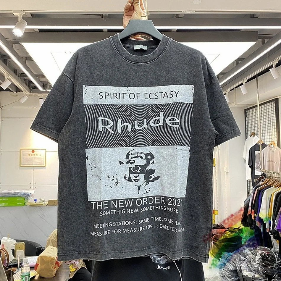 

2021ss ревеневая футболка для мужчин и женщин лучшее качество винтажная ревеневая футболка двусторонние топы с принтом Красивая промытая Муж...