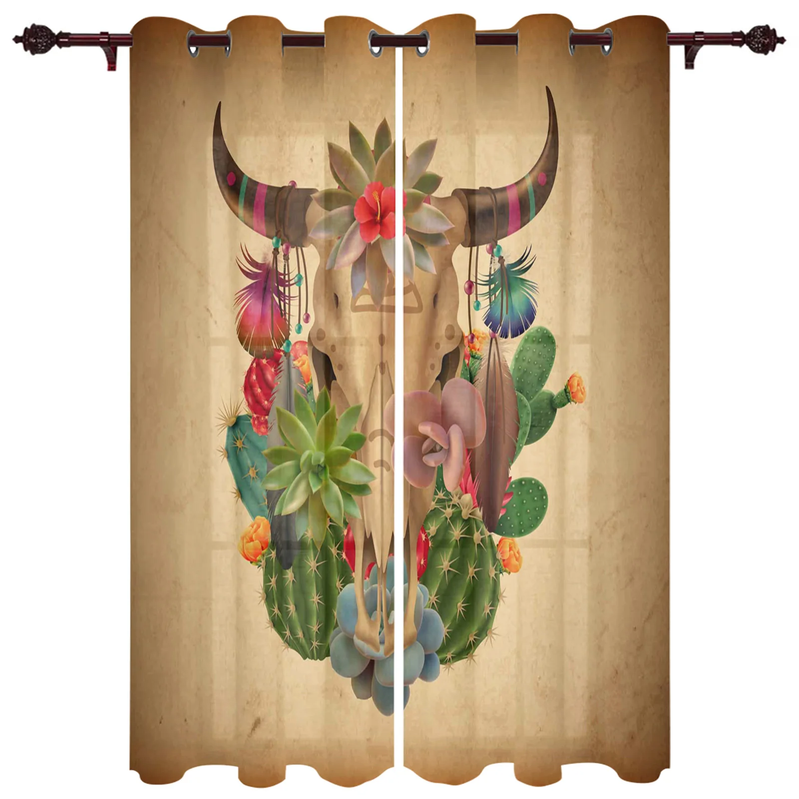 

Летние занавески С КАКТУСОМ, черепом, черепом для гостиной, спальни, Роскошный домашний декор, занавески для кухни
