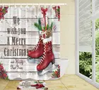Рождественская душевая занавеска для ванной комнаты s Набор красный пикап дом коньки деревенский деревянная доска Водонепроницаемый Ванная занавеска и коврик