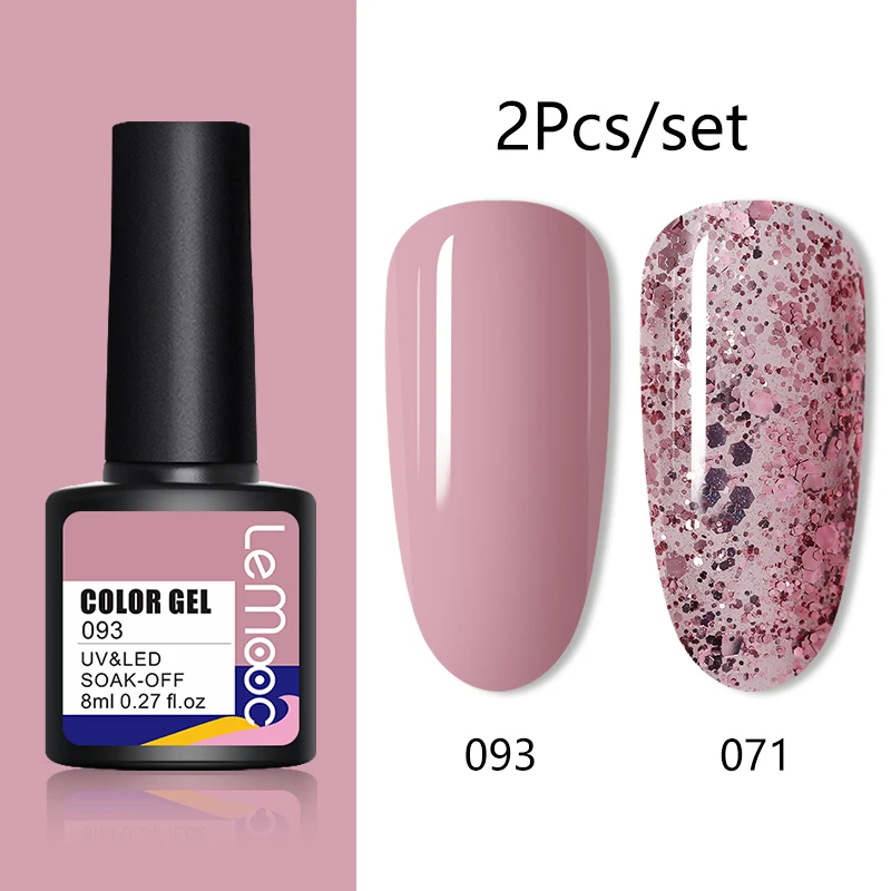 LEMOOC 2pcs/set Glitter Nude UV Gel Polish Set Pink Color Series Led Nail Sparkling Shining | Красота и здоровье