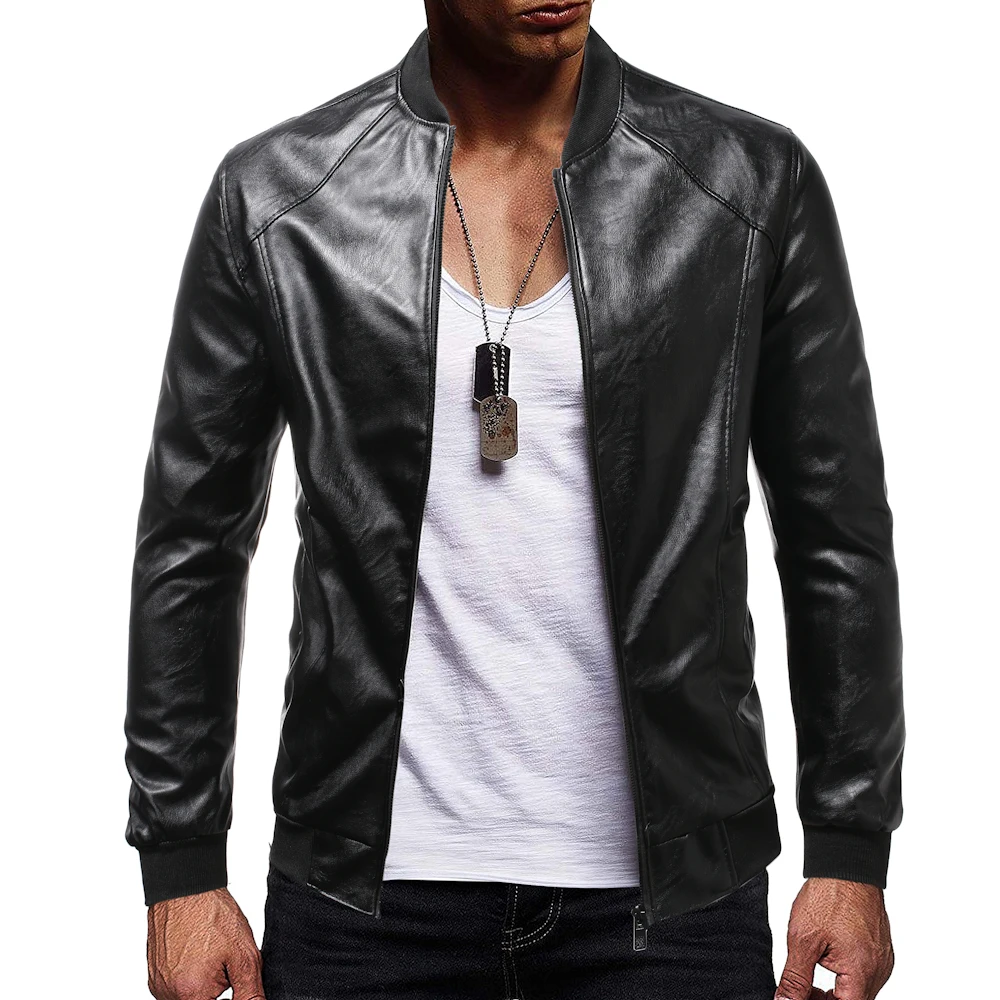 

Мужская куртка из искусственного меха, однотонная приталенная мотоциклетная куртка с воротником-стойкой и длинным рукавом, 2021