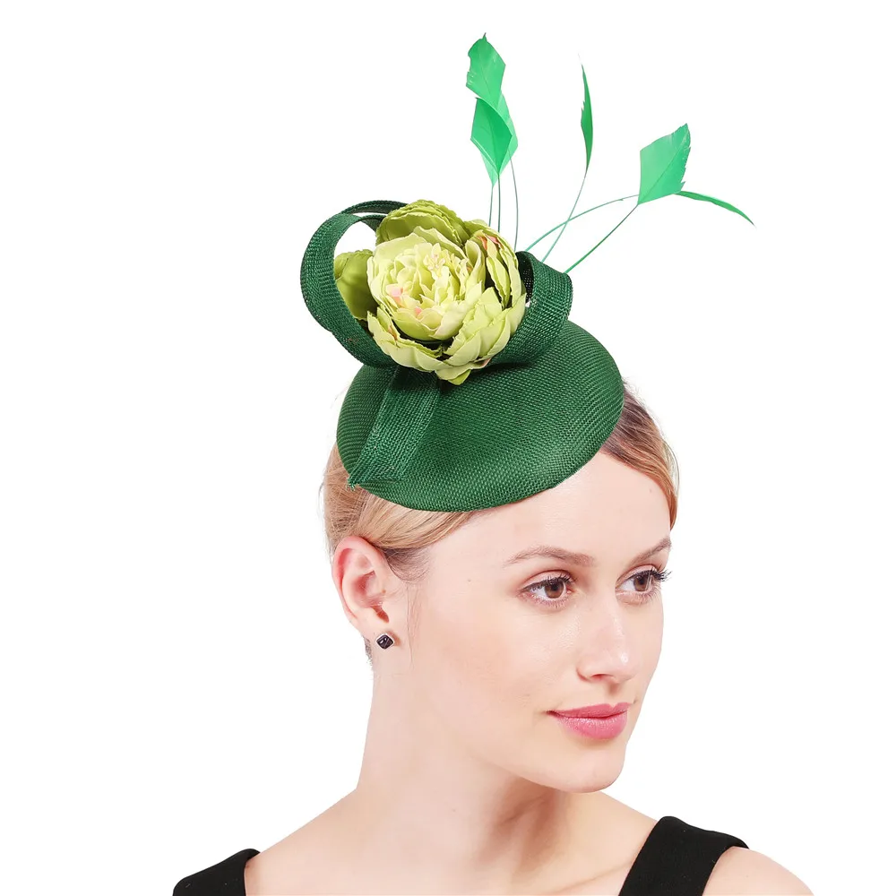 Салатного цвета фетровая шляпка шерстяная шапки заколки перья для волос