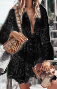 Женская кружевная накидка на бикини, пляжный купальный костюм, летнее вязаное платье с цветочным узором, топы