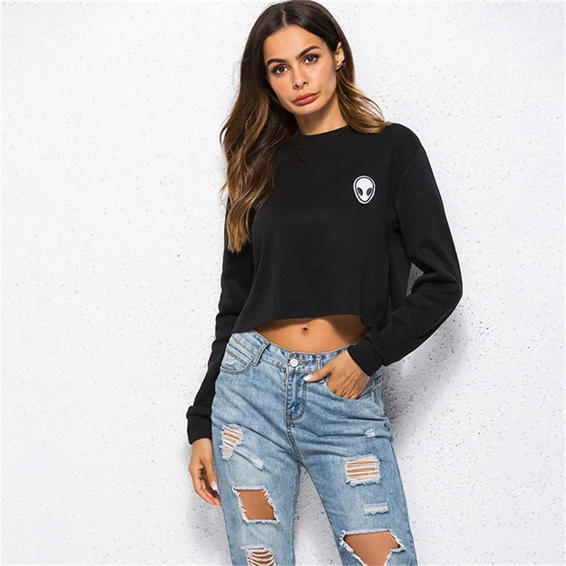 Осенние женские толстовки с длинным рукавом повседневные укороченные пуловеры