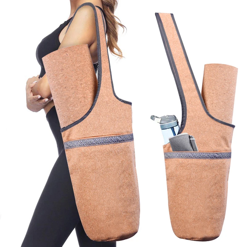 Новая сумка для коврика йоги натуральная пробковая большой размер карман на