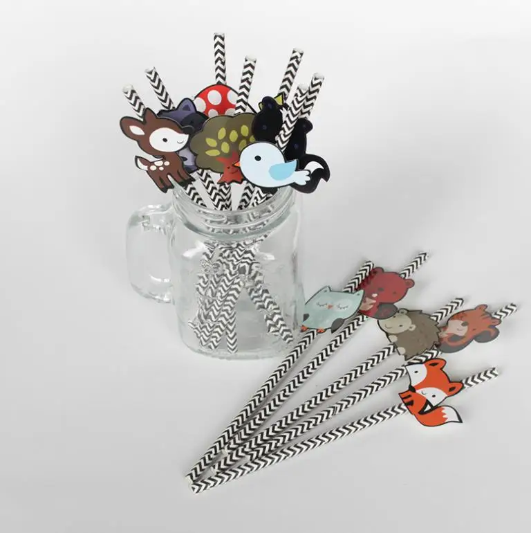 12 шт./упак. Мультяшные животные из леса тема соломинки Дети День рождения Свадьба