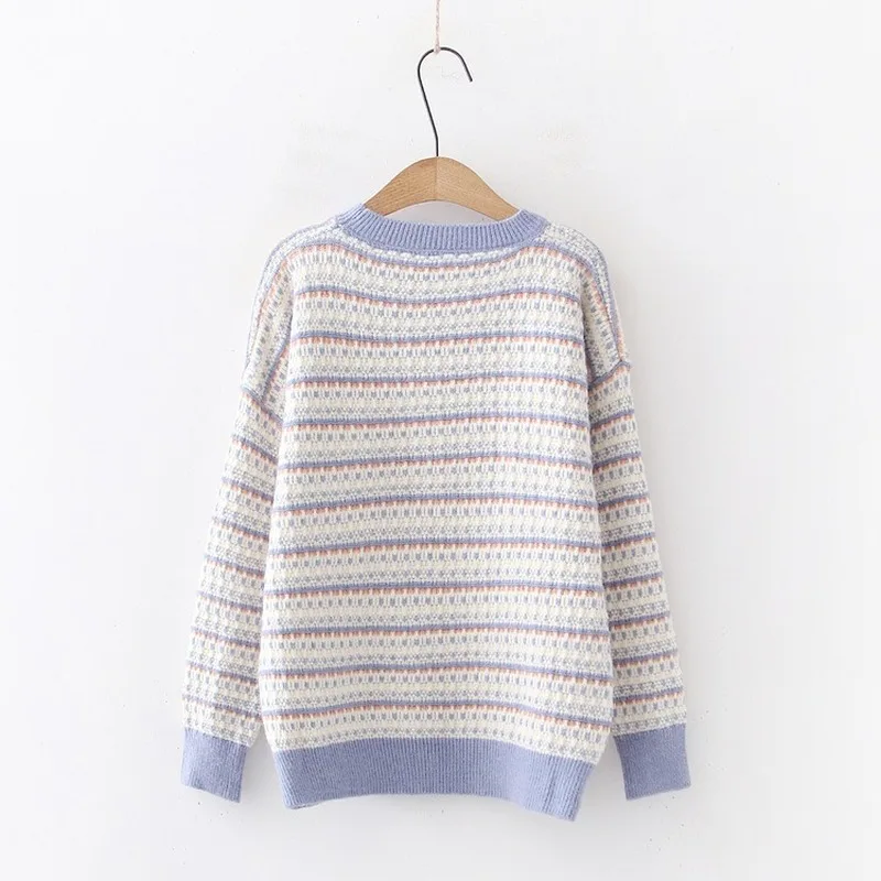 Свитер женский осенне-зимний в полоску с круглым вырезом | Женская одежда
