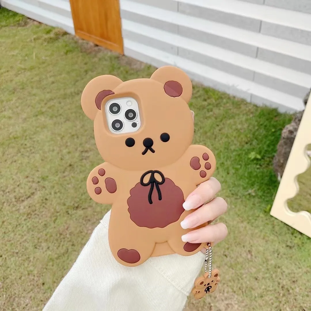 Mini Bear Free Silicone Cartoon Case Cute Hug Bowknot Bear Protective Cover For iphone 6 7 8 Plus XS XR XSMAX 11 12 13 Pro Max