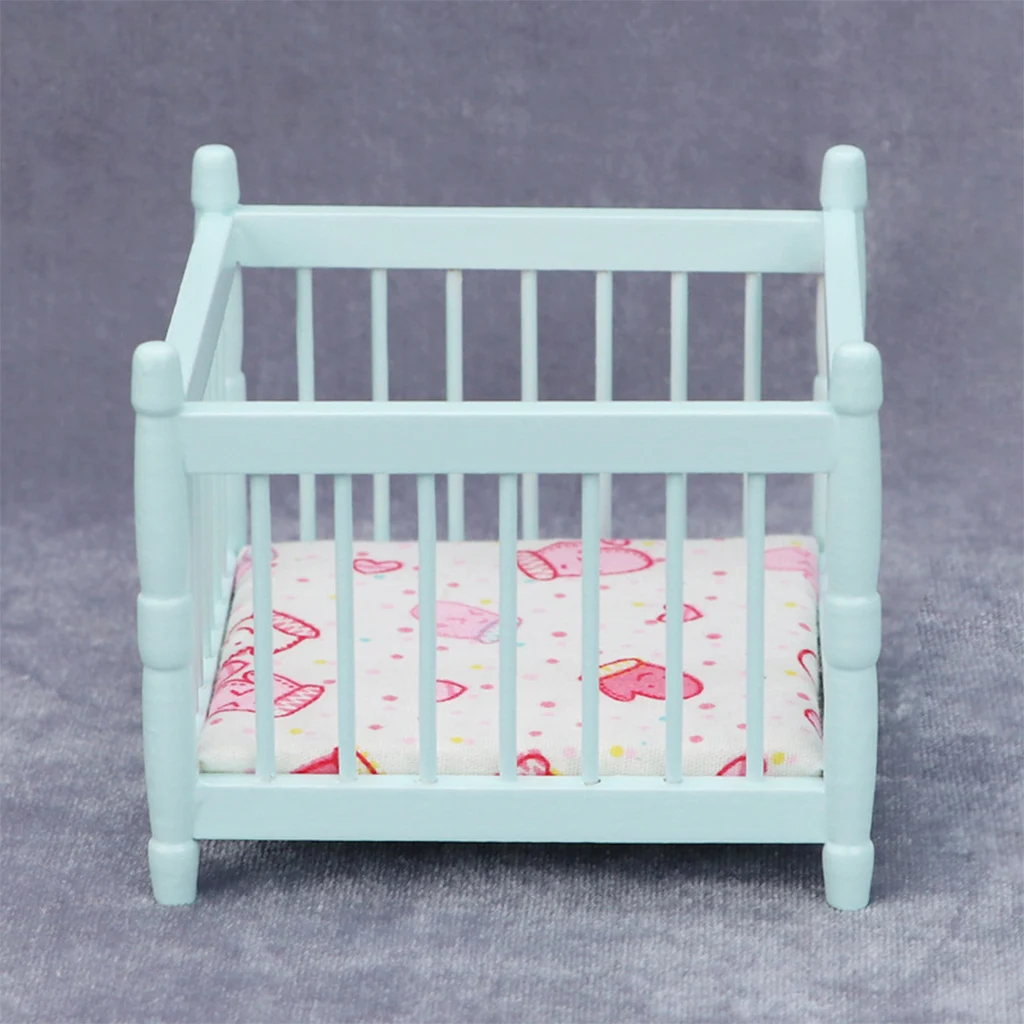 

Cute 1/12 Wood Dollhouse Baby Bed Miniature Bedroom Mini Furniture Model Toy