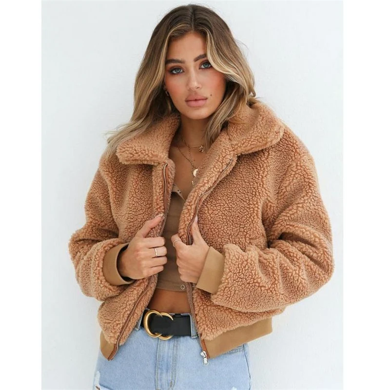 

Winter Arrival Women Fluffy Long Sleeve Jacket Ladies Warm Outerwear Cardigan Coat Teddy Bear Fleece Jacket Coat Zip Up Overcoat