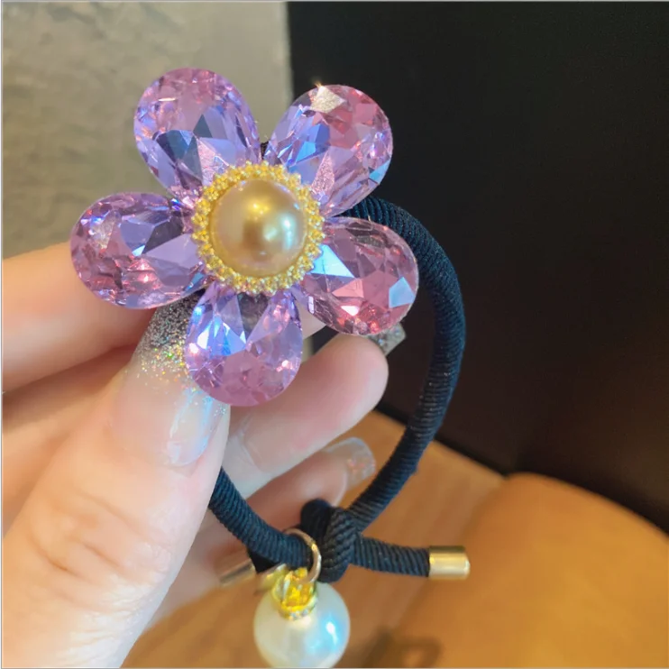 

Women Flower rhinestone super flash hair ring women tie hair hair accessories head rope girls rubber bands