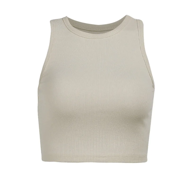 

Summer New Style Ultra Short Women's Sleeveless Round Neck Slim Fit Hot Girl Solid Color Hedging Ribbed Vest