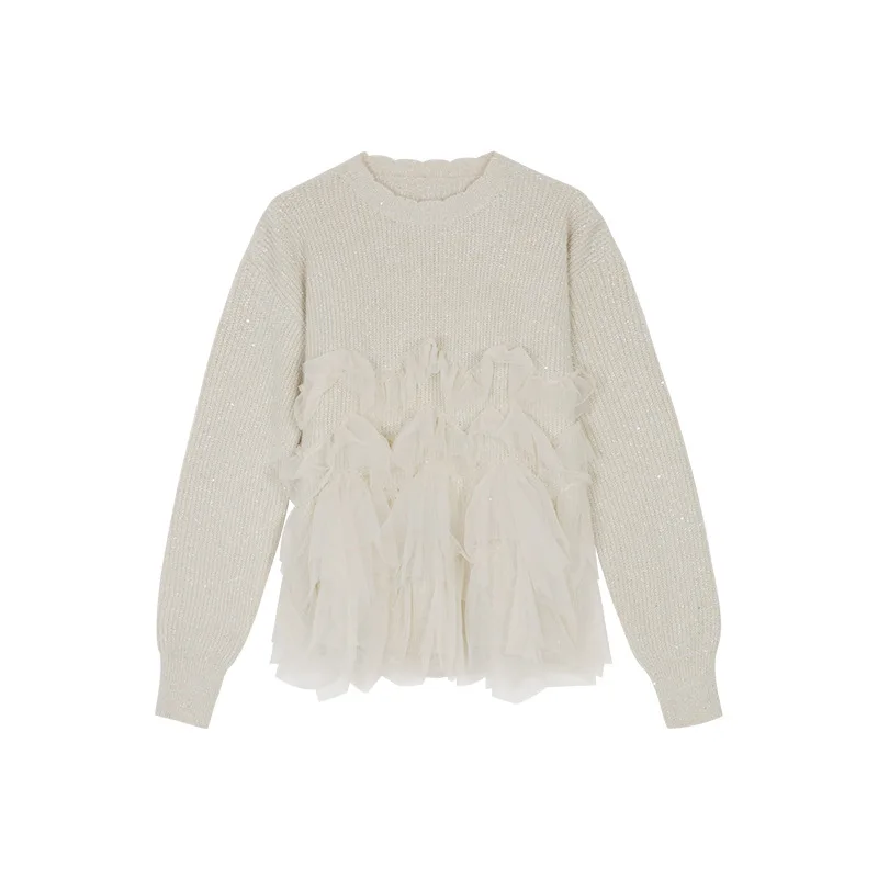 

DEAT 2021 New Spring And Summer Fashion Casual Long Sleeve Lace O Neck Slim Solid Color Knitting Sweater Top Women SH494