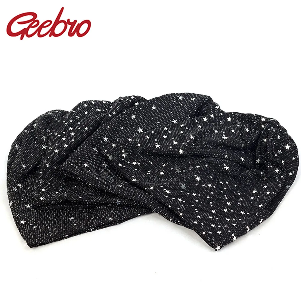 Geebro модные черные блестящие полный Круглая Шапка со звездами теплая осенняя
