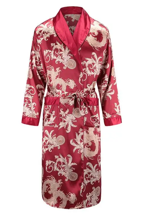 robe 11 Атласная Ночная рубашка мужской летний тонкий купальный халат Тигр Ночная рубашка свободный Свадебный халат шелковистый длинный рукав Sleeprobe размера плюс домашняя одежда - Цвет: robe 11