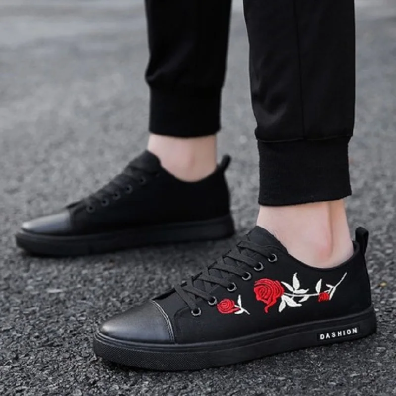 Мужская парусиновая обувь с низким вырезом вышивкой весна-осень 2019 | Обувь