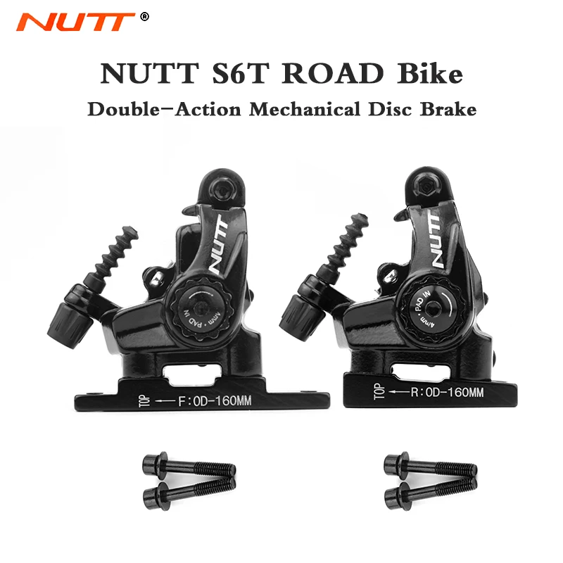 NUTT S6T Road Bike Line Pull Flat Mount Dual Piston Mechanie Disc Brake140mm 160mm Road Disc Brake Caliper Road Bike Accessories