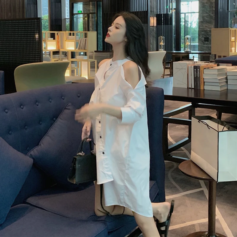 XITAO сексуальное асимметричное платье с открытыми плечами однобортное длинным