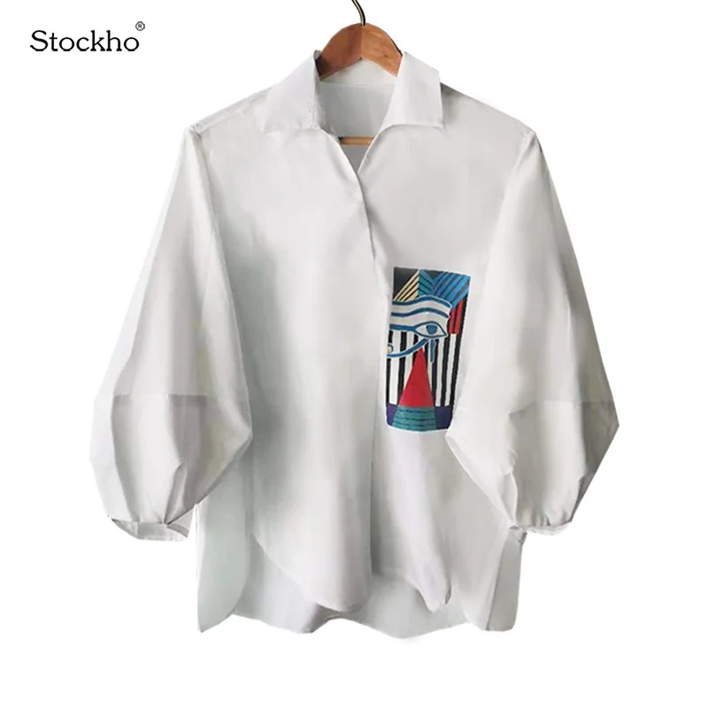 

Women's Plus Size Shirt Summer Women's T-Shirt Fashion Nine-Point Lantern Sleeve Top V-Neck Printed Loose Long-Sleeved Jacket
