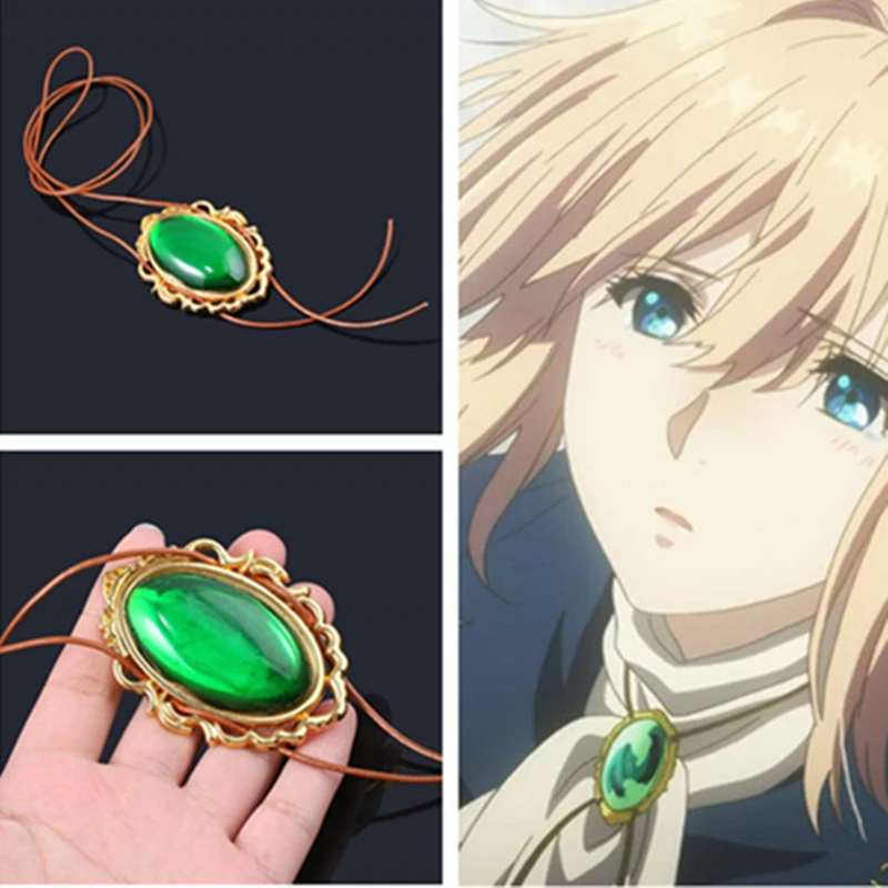 Аниме фиолетовое ожерелье Evergarden Косплей костюмы аксессуары зеленый драгоценный