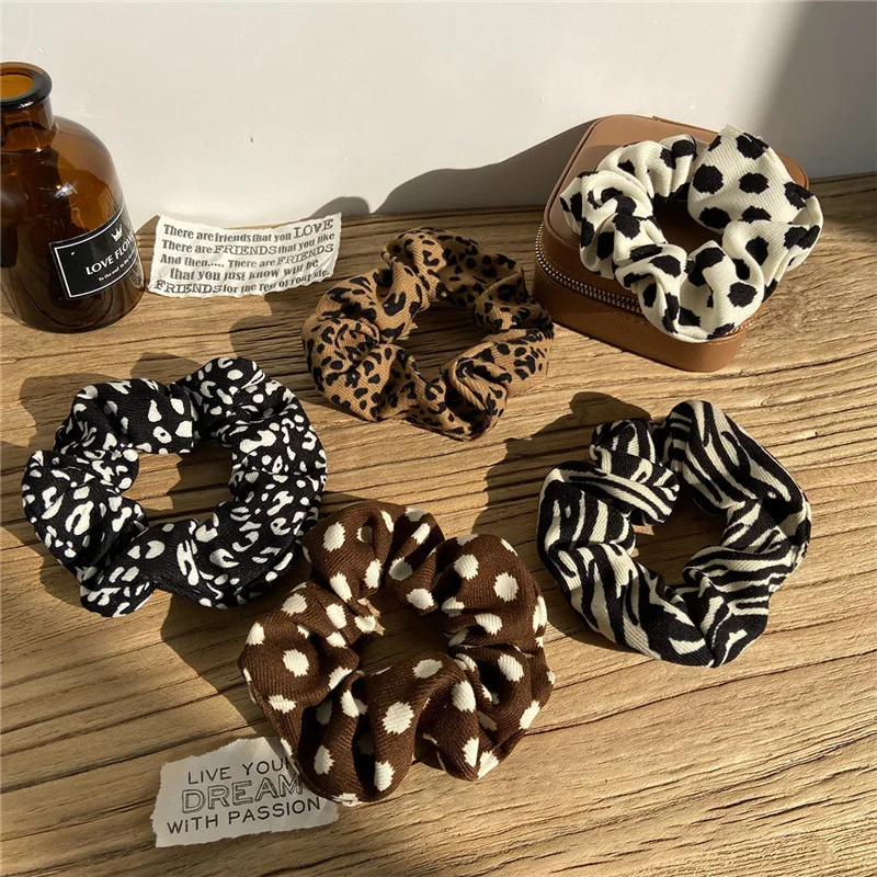 

14 Style Elegant Leopard Imitation Pearl Satin Fake Fur Hair Scrunchies Soft Elastic Hair Bands Women Sweet Hair Accessories