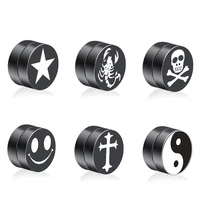 1pc magnetic fake ear stud earring set faux plug no piercing magnet clip earrings stainless steel black circle unisex jewelry