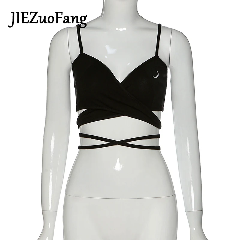 

Топ женский трико JIEZuoFang, черный, с открытым пупком, 2020