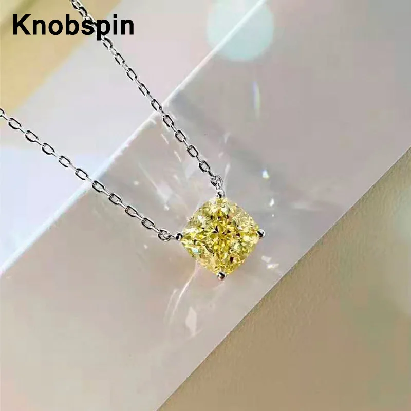 

Knobspin 100% 925 Sterling Silver White Gold Yellow Wedding Pendant Necklace For Women High Carbon Diamond Fine Jewelry Gift