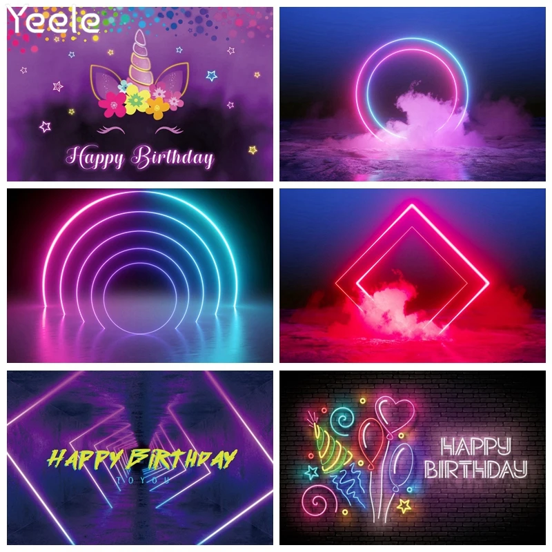 Фон для фотосъемки Yeele день рождения неоновые огни воздушный шар кирпичная стена